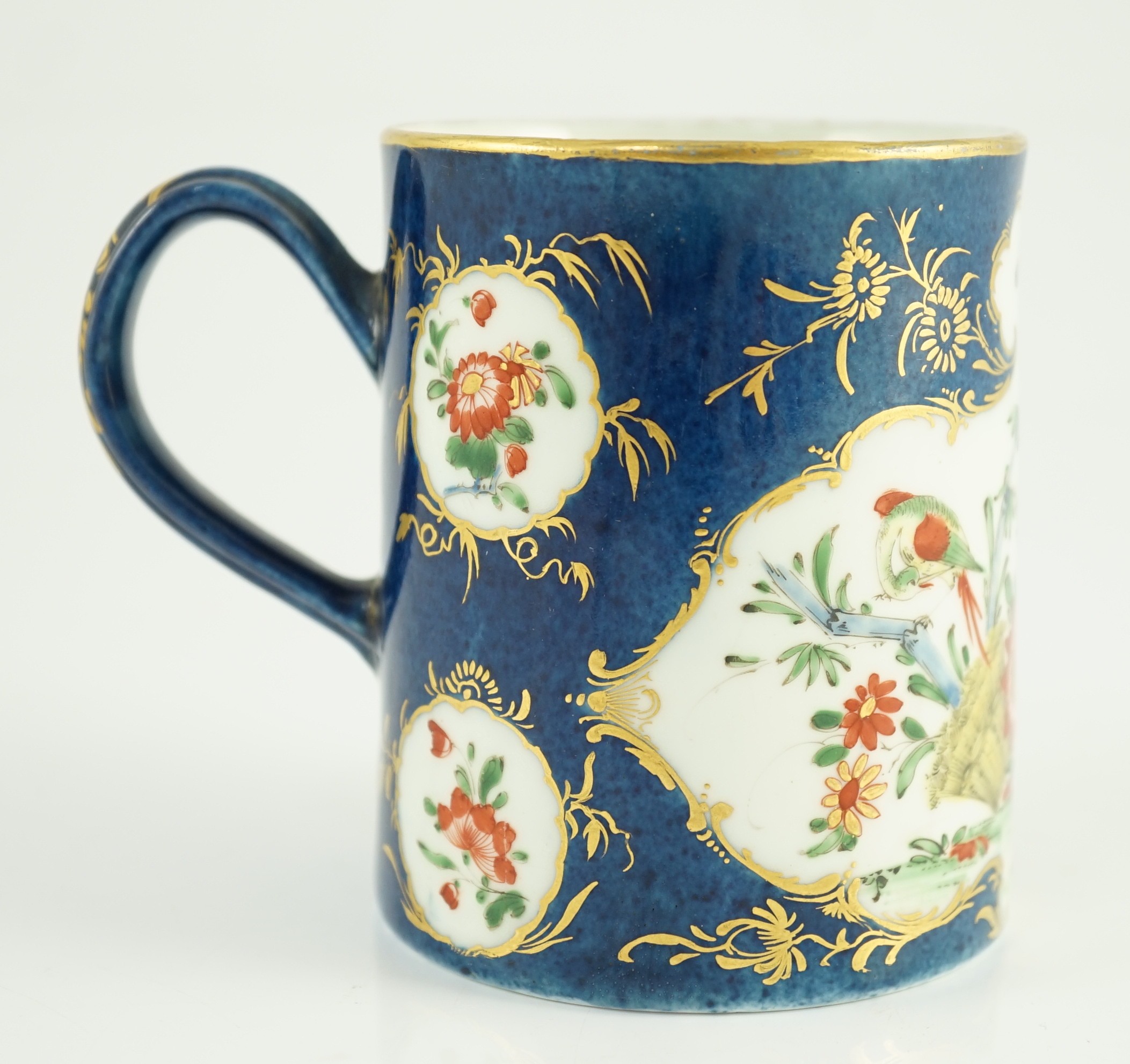 A Worcester kakiemon powder blue small mug, c.1765, 8.3cm high